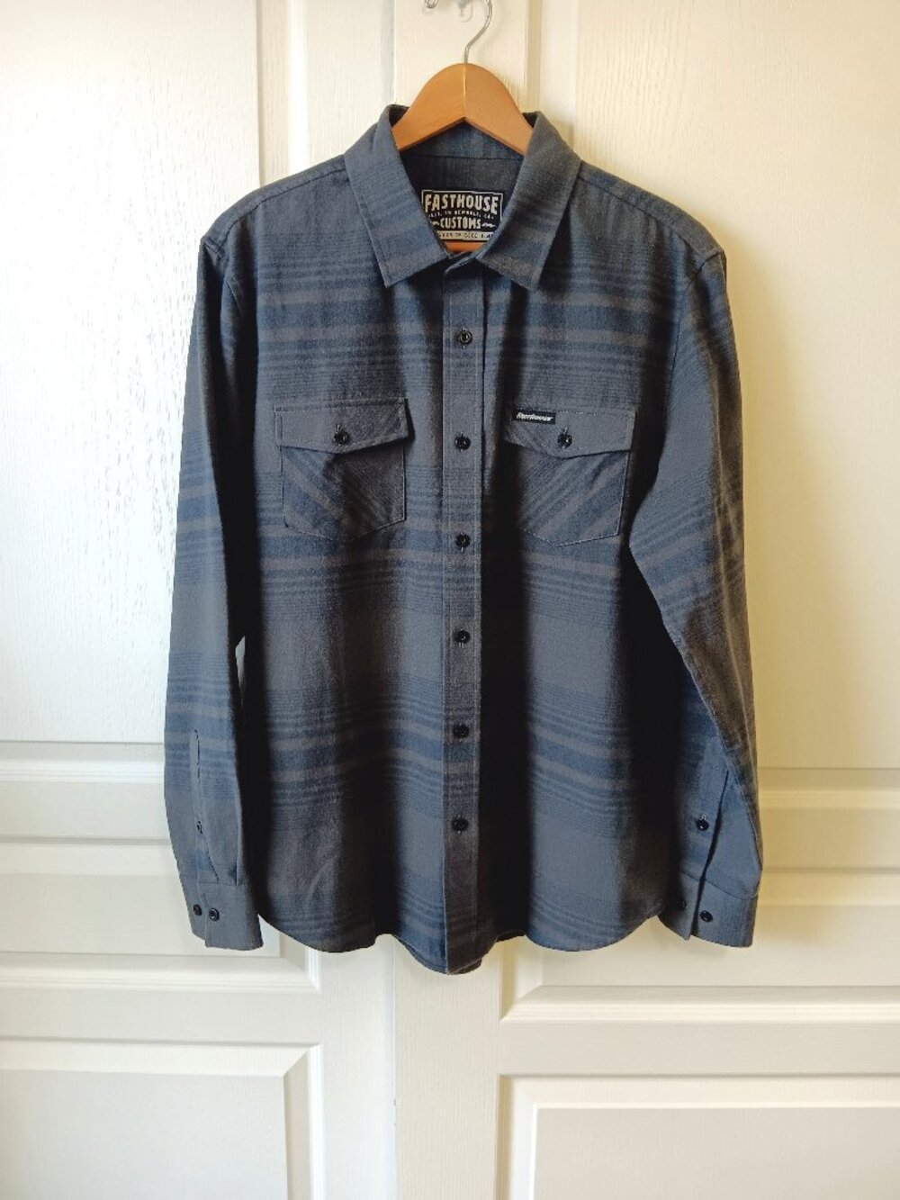 Fasthouse Men's Vintage Navy Stripe Saturday Night Special Flannel Shirt Size M